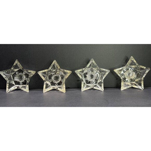Vintage Hazel Atlas Clear Glass Five Point Star Taper Candle Holders - Set of 4 - Picture 2 of 9